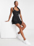 Фото #4 товара ASOS DESIGN Petite strappy mini dress with ra ra skirt and buttons in black