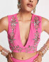 Maya geo embellished v neck crop top in pink co-ord