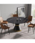 Фото #2 товара 59.05" Modern Artificial Stone Round Black Carbon Steel Base Dining Table-Can Accommodate 6 People