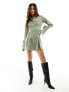 Фото #5 товара ASOS DESIGN mini shirt dress with oversized cuff detail in khaki pinstripe