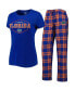 ფოტო #1 პროდუქტის Women's Royal and Orange Florida Gators Badge T-shirt and Flannel Pants Sleep Set