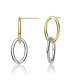 Фото #2 товара Sophisticated Two Tone 14K Gold Plated and White Gold Plated Oval Drop Earrings
