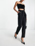 ASOS DESIGN Tall ponte peg trouser with paperbag tie waist in black