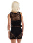 COLLUSION beaded fishnet crochet vest co-ord in black