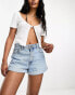 Pull&Bear high waisted Mom denim shorts in light blue