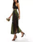 ASOS DESIGN satin maxi skirt with lace insert in khaki