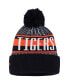 Big Boys Navy Detroit Tigers Striped Cuffed Knit Hat with Pom