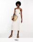 JDY Tall exclusive halterneck cut out side linen look midi dress in white