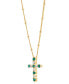 Lab-Grown Emerald (1/4 ct. t.w.) & Lab-Grown White Sapphire (1/3 ct. t.w.) Cross Pendant Necklace in 14k Gold-Plated Sterling Silver, 16" + 2" extender