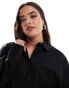 Фото #3 товара ASOS DESIGN Curve boyfriend shirt mini dress with blouson sleeve in black