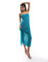 ASOS DESIGN fluffy bandeau midi dress in bright teal