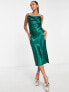 Фото #4 товара Little Mistress Petite satin cowl neck midi dress in emerald green