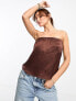 River Island satin bandeau top in chocolate