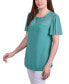 ფოტო #3 პროდუქტის Petite Short Flutter Sleeve Pullover Top with Mesh Yoke and Grommets