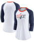 ფოტო #1 პროდუქტის Women's White, Heathered Navy Detroit Tigers Color Split Tri-Blend 3/4 Sleeve Raglan T-shirt