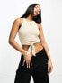 Urban Classics cropped knot top in off white Soft seagras, M - фото #1