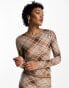 Фото #1 товара Emory Park checked mesh long sleeve top in brown