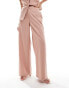 Фото #4 товара ASOS DESIGN relaxed wide leg tailored trouser in pink brushed stripe co-ord