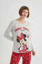 Фото #4 товара Fall in Love Disney Mickey & Minnie Regular Fit Uzun Kollu Pijama Takımı