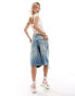 Фото #3 товара COLLUSION iconic denim skater jorts with bow side stripe in lightwash