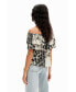 Women's Patchwork floral ruffle blouse black|white, Large - фото #3