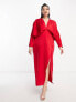 Фото #7 товара ASOS DESIGN Curve Exclusive satin batwing midaxi dress with split skirt in red