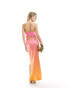 Simmi lace trim satin bandeau maxi dress with back cut out in pink and orange ombre