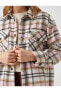 Uzun Kollu Oversize Düğmeli Cep Detaylı Ekose Gömlek