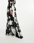 Day 6 puddle length maxi skirt co-ord in black rose print