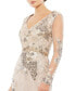 ფოტო #3 პროდუქტის Women's Embellished V Neck Illusion Long Sleeve Gown