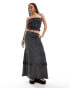 Фото #1 товара COLLUSION cotton crinkle column maxi skirt co-ord with shirred detail in washed charcoal