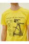 Erkek Sarı Baskılı T-Shirt Kisa Kollu Pamuklu