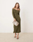 ASOS DESIGN fluffy rib fold over hardware maxi dress in khaki