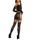 Фото #2 товара Women's Lace Patterned Knit Lingerie Set with Attached Garters and Stockings