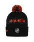 Фото #2 товара Men's Black, Orange Anaheim Ducks 2022 NHL Draft Authentic Pro Cuffed Knit Hat with Pom