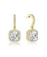 ფოტო #1 პროდუქტის GV Sterling Silver with Gold Plated Clear Cushion with Round Cubic Zirconia Halo Drop Earrings