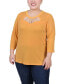 Plus Size 3/4 Sleeve Top with Neckline Cutouts and Stones