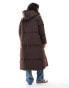 Threadbare maxi puffer coat with hood in brown