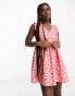 Фото #1 товара JDY exclusive tie back frill detail mini dress in pink ditsy floral