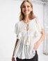 Фото #1 товара ASOS DESIGN broderie top with pleated flutter sleeve in cream