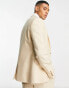 ASOS DESIGN wedding skinny wool mix suit jacket in stone basketweave texture