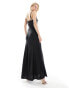 ASOS DESIGN Tall satin buckle strap maxi dress with fuller skirt in black