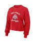 Фото #3 товара Women's Scarlet Distressed Ohio State Buckeyes Waffle Knit Long Sleeve T-shirt and Shorts Lounge Set