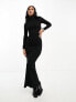 ASOS DESIGN ribbed roll neck long sleeve midi dress in black