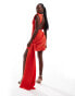 Фото #1 товара ASOS DESIGN high neck a-line mini dress with open back and oversized tie sash in red