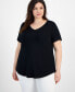 ფოტო #1 პროდუქტის Plus Size V-Neck Short-Sleeve Top, Created for Macy's