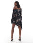 Фото #3 товара ASOS DESIGN Curve asymmetric floral print long sleeve dress