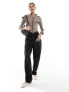 Fashionkilla ribbed zip through contrast bow detail jumper in mocha