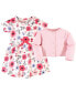 ფოტო #2 პროდუქტის Baby Girls Baby Organic Cotton Dress and Cardigan 2pc Set, Coral Garden