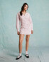 Фото #8 товара Miss Selfridge poplin lace up mini shirt dress in pink stripe